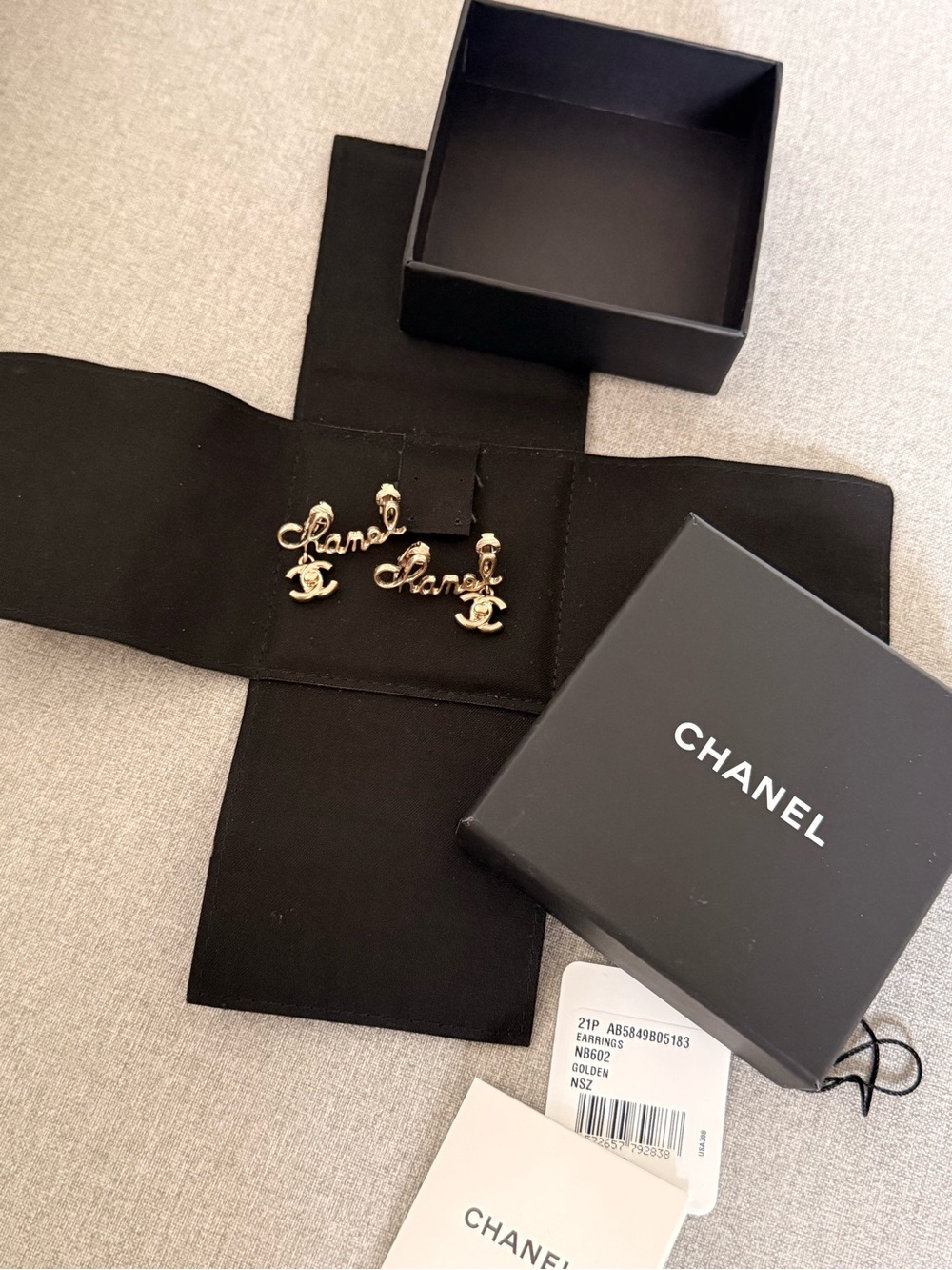 Chanel Letter & CC Clip On Drop Earrings